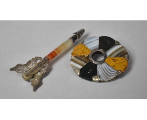 A Late Victorian Scottish Sash Pin/Brooch Formed from Various Agates (Some Chips and Nibbles), Together with a Victorian Agat