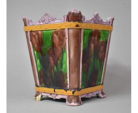 A Majolica Planter, Various Condition Issues to Include Substantial Hairline Crack, 23cm and 19cm Square 