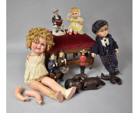 A Collection of Vintage Dolls, Small Upholstered Stool for Restoration etc 