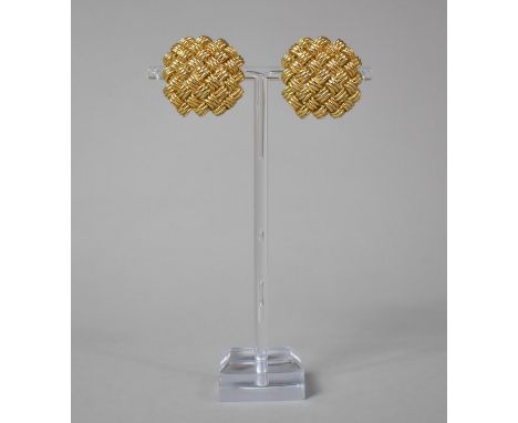 A Pair of Large Vintage Christian Dior Clip on Earrings, Woven Gilt Metal and Signed to Clips. 3.5cms Diameter 