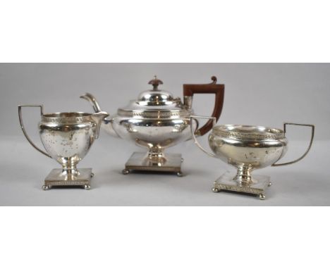 A Mid 20th Century Silver Plated Three Piece Tea Service with Greek Key Decoration 