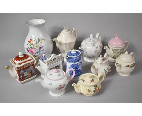 A Collection of Floral Decorated Teapots, Two Sadler Teapots, Shelley Example and a Royal Worcester Floral Vase 