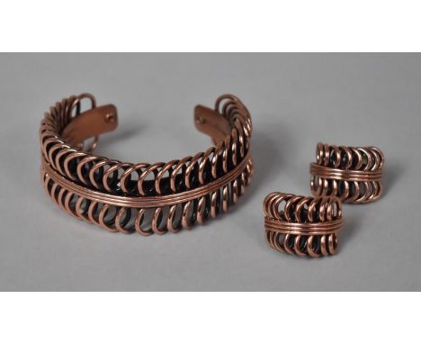 A Suite of Vintage Renoir Copper Jewellery to include Cuff and Clip on Earrings 