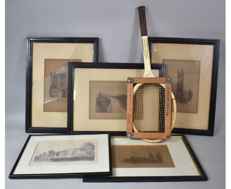 A Collection of Framed Architectural Prints, Vintage Child's Tennis Racket 