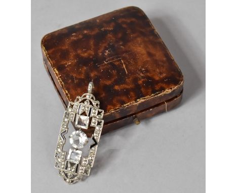 An Art Deco Czech White Metal, Enamel and Jewelled Pendant. In Antique Leather Mounted Box 60x22mm 