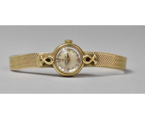 A Vintage Ladies 14ct Gold Omega Wrist Watch with Expandro Bracelet Stamped 333, 15.6gms total in Mixed Metals with Blue Leat