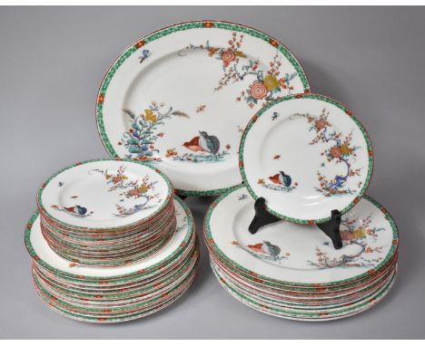 A Collection of Reproduction of Early Worcester Old Bow 1768 Pattern Dinnerwares to Comprise Oval Platter, Ten Small Plates, 