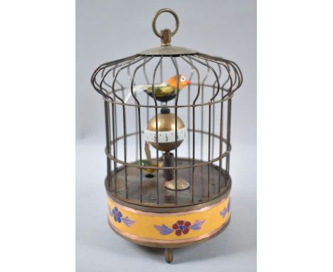 A Reproduction Automaton Birdcage Clock with Cloisonne Style Decoration, 20cm high 