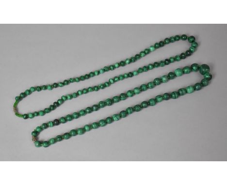 Two Stings of Vintage Malachite Spherical Hand Cut Bead Necklaces 