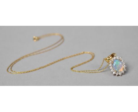 An 18ct Gold, Opal and Diamond Pendant by Iliana on an 18ct Gold Chain, 2.7gms 