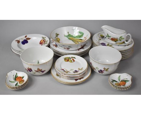 A Collection of Royal Worcester Evesham Pattern Dinnerwares to Comprise Plates, Shallow Bowls, Large Bowls, Shaped Shell Dish