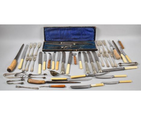 A Collection of Vintage Cutlery and a Three Piece Carving Set 