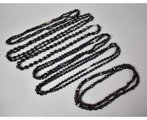 A Collection of Vintage French Jet Glass and Other Black Bead Necklaces, Six in Total. 