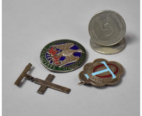 Three Vintage Badges, White Metal and Enamelled 'Therapists Association of Occupation, 'OT Liverpool' and a Crucifix together