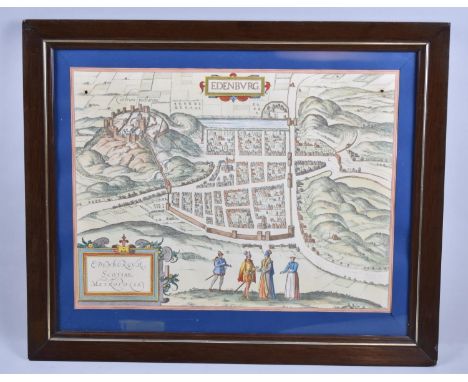 A Framed Map Print, "Edenburg", (Edinburgh Scottish City), 44x34cm 