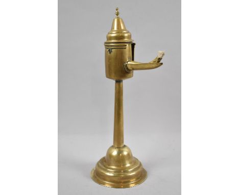 A Late 19th Century Brass Whale Oil Lamp on Turned Support, 33cm high 