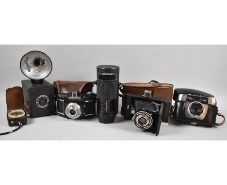 A Collection of Vintage Cameras, Hanimex Zoom Lens, Light Meter etc 