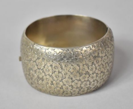 A Victorian White Metal Bangle with Hand Engraved  Decoration, Blossom, 4cms Wide 