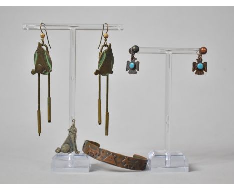 A Collection of Various Native American Copper Jewellery to include Howling Wolf Earrings and Pendant, Turquoise Mounted Eagl