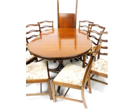 A Bevan Funnell Reprodux mahogany twin pedestal dining table, with one additional leaf, 76cm high, 226cm wide, 115cm deep, to