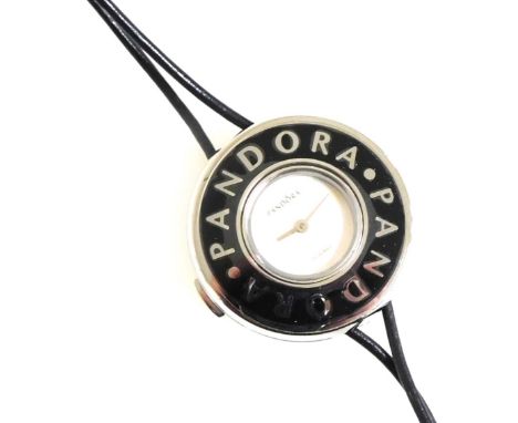 A Pandora Embrace lady's wristwatch, circular silvered dial and black enamel surround, serial number 811039LS, boxed. 