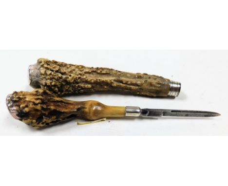 A Victorian horn handled travelling knife, the steel blade impressed Beach, Salisbury, the handle with silver cap engraved fo