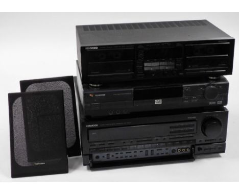 A late 20thC music system, comprising a Kenwood stereo double cassette deck, KX-W8010, a Kenwood audio video stereo receiver,