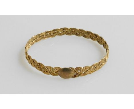 A circular bangle, yellow metal, unmarked, 13.2g.