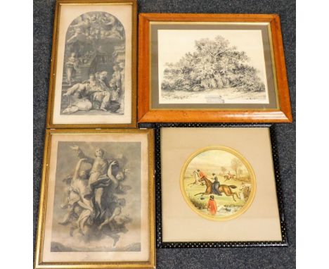 A group of 19thC and later engravings, to include La Naissance de la Vierge, 37cm x 20cm, L'Assomption de la Vierge, 30cm x 2