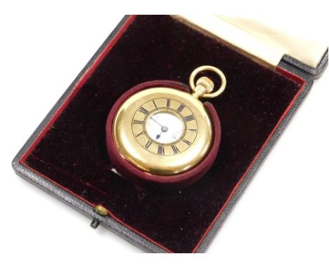 An Edwardian gentleman's 18ct gold half hunter pocket watch, by Barry &amp; Sons Cardiff, keyless wind, enamel dial bearing R
