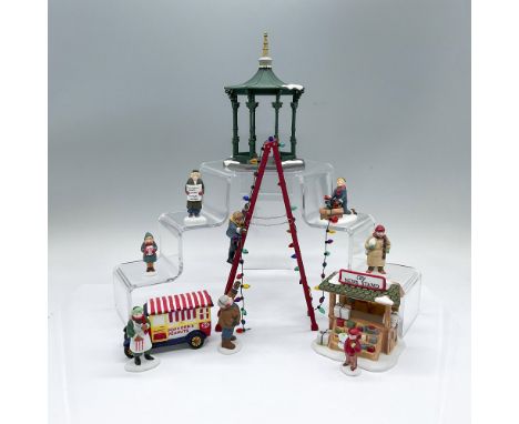 An assortment of small hand painted figure accessories. Includes a set of 5 Town Tree Trimmers, set of 3 City, set of 3 Popco