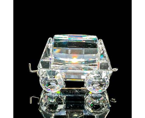 Clear faceted crystal figure of a train car capable of tipping to one side or the other. Swarovski mark. Item number 7471NR00