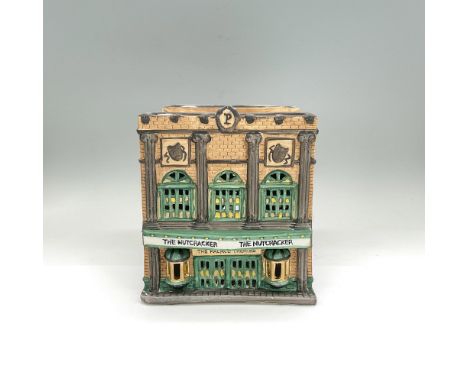 Handpainted matte porcelain figure modelled as a two-story performing arts building. Part of the Christmas in the City Villag