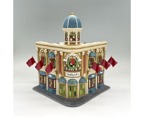 Handpainted matte porcelain two-story Hollydale's Department Store building with a cupola on the roof. Part of the Christmas 