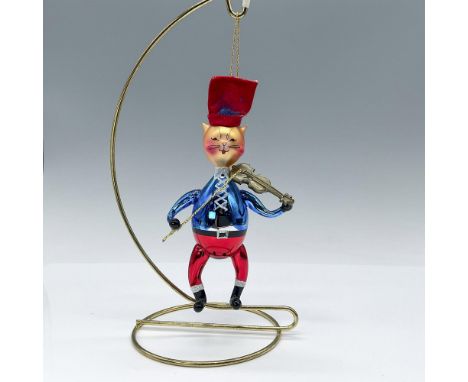 Handcrafted ornament showcasing a cat playing a violin, adorned with stunning gold, red, and blue tones. Issued: 1996Dimensio