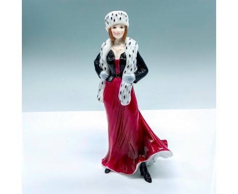 Woman dressed in scarlet dress, elegantly with ermine fur and hat. Royal Worcester backstamp on bottom. Artist: Richard Moore