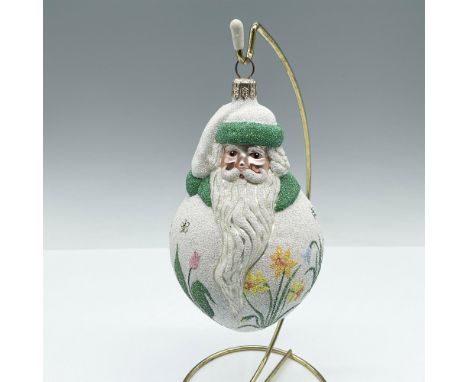 Beautifully adorned with full glitter, this ornament features a Santa head and body depicting springtime bulb flowers. Collec