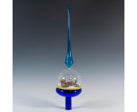 Stunning hand-blown and hand-painted tall finial for the Christmas tree depicting the Nativity Scene within a delicate glass 