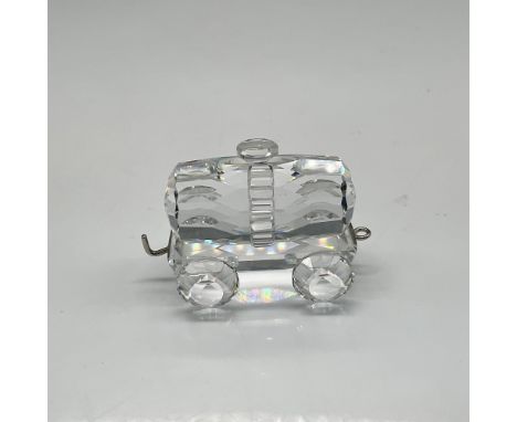One of the 6 pieces of the Silver Express Train Group. This piece is a clear faceted barrel set on pull car with connecting p