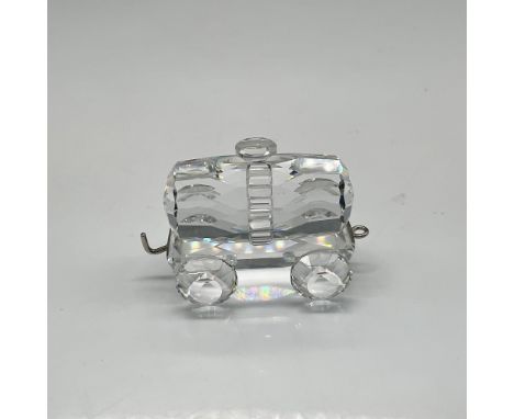 One of the 6 pieces of the Silver Express Train Group. This piece is a clear faceted barrel set on pull car with connecting p