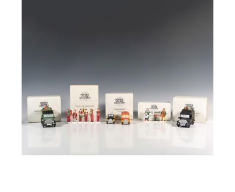 An assortment of small hand painted porcelain figure accessories. Includes set of 6 Salvation Army Band, 1 piece Parkwest 10t