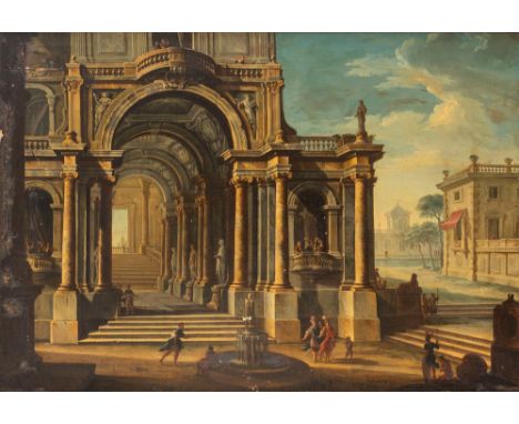 School of Northern Italy, XVIII century - Architectural Capriccio with bystandersoil on canvas 92 x 125 cm