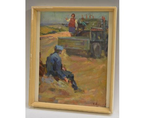 Impressionist School (20th century)Farm Workersindistictly signed R. Munc*, oil on canvas, 32cm x 24cm