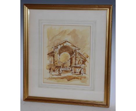 F. GuareliItalianate Architectural Studysigned, watercolour, 28cm x 23cm