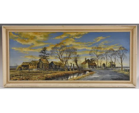J Heathcote Hunt Carlton, Lincolnshire signed, dated 1972, oil on canvas, 35.5cm x 86cm