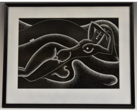British Modern School, (In the style of Eric Gill)In the Sand Dunessigned Samson, fine pen and ink, 29cm x 41cm