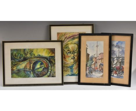 Abu Sayed LitonA Pair, Bangledesh Street Scenessigned, ink and watercolour, Tivoli Art Gallery labels to verso; another two w