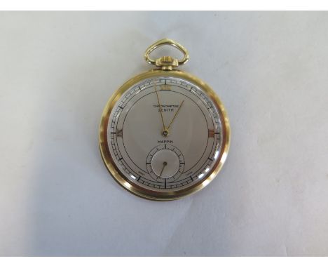 A Zenith 18ct gold super slime line chronometer pocket watch, retailed by Mappin - 19 jewels, 6 adjustments, recently service