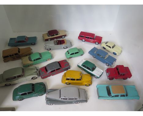 Seventeen Dinky Toys cars, including a Studebaker Golden Arrow, Porsche 356A and a Bentley S2 - all original paint with play 