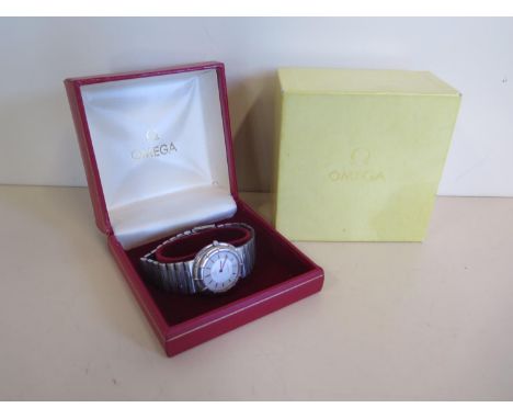 A stainless steel Omega Seamaster Quarts Dynamic 1430 wristwatch with red baton markers and hands - 35mm wide including butto